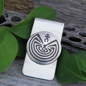 Native American Navajo Man in the Maze Sterling Silver Handmade Money Clip